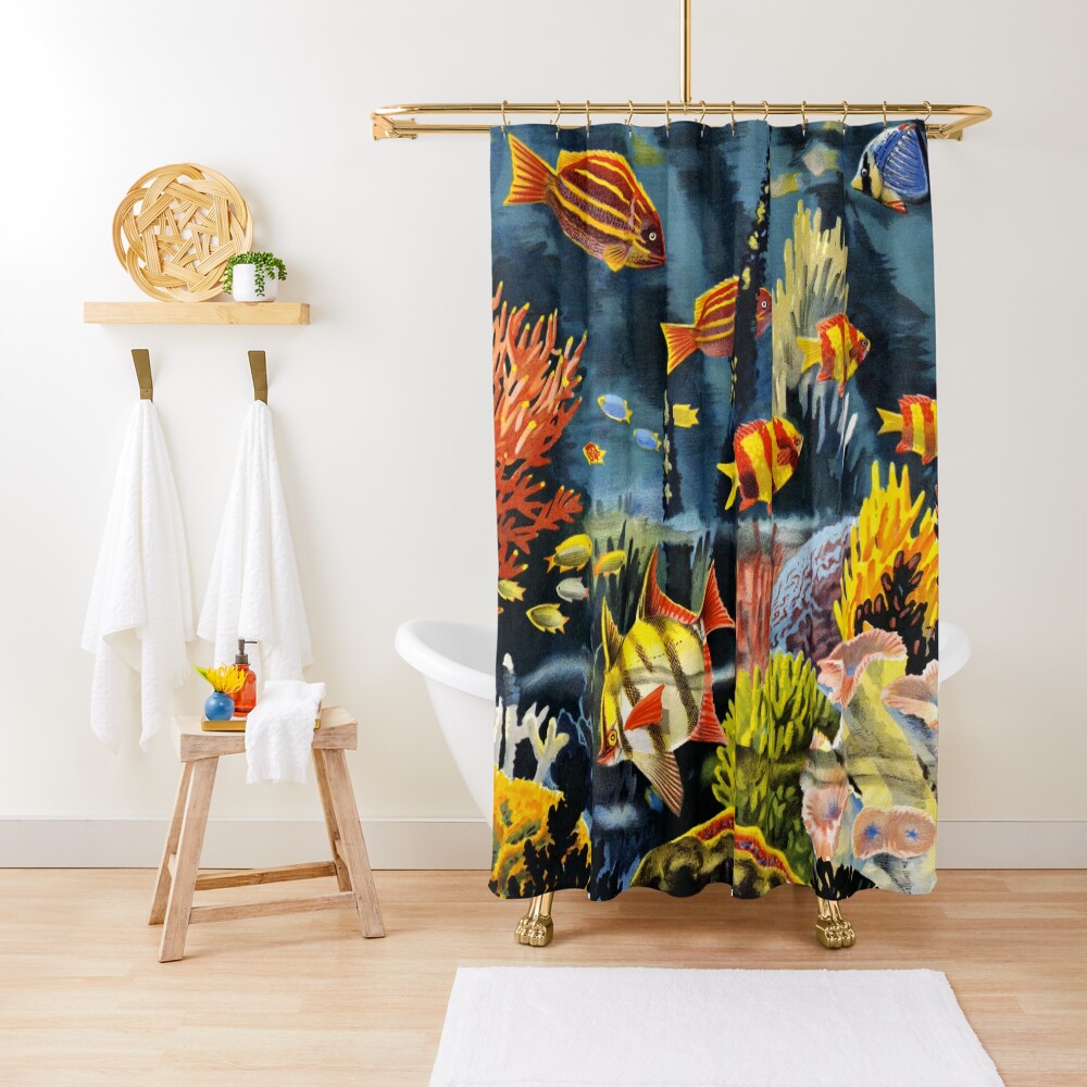 "Australia Great Barrier Coral Reef Vintage Poster" Shower Curtain for