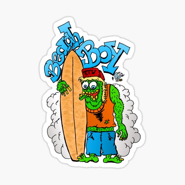 Beach Boy Surfer Monster - black Sticker