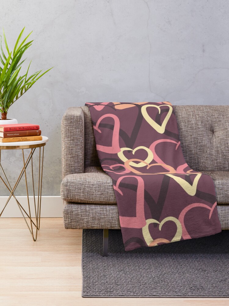 Alternate view of Sugary hearts on plum Throw Blanket