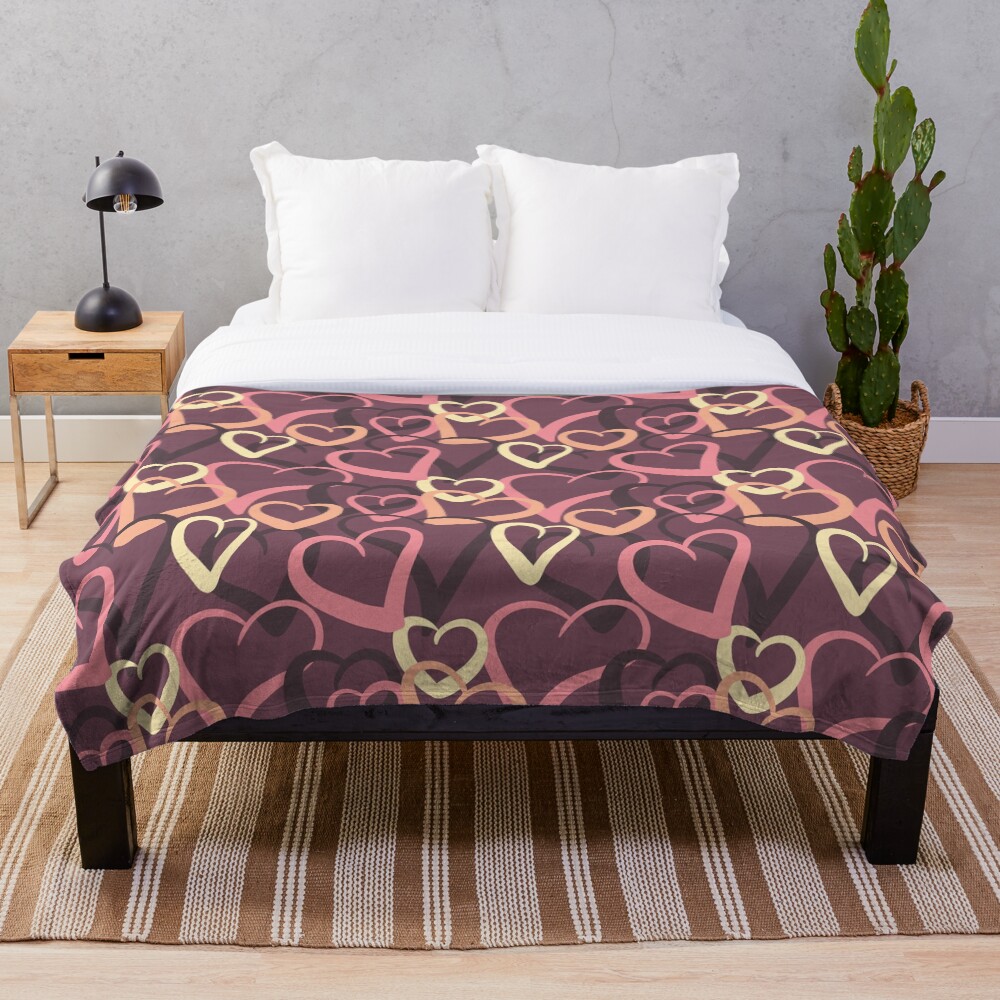 Sugary hearts on plum Throw Blanket