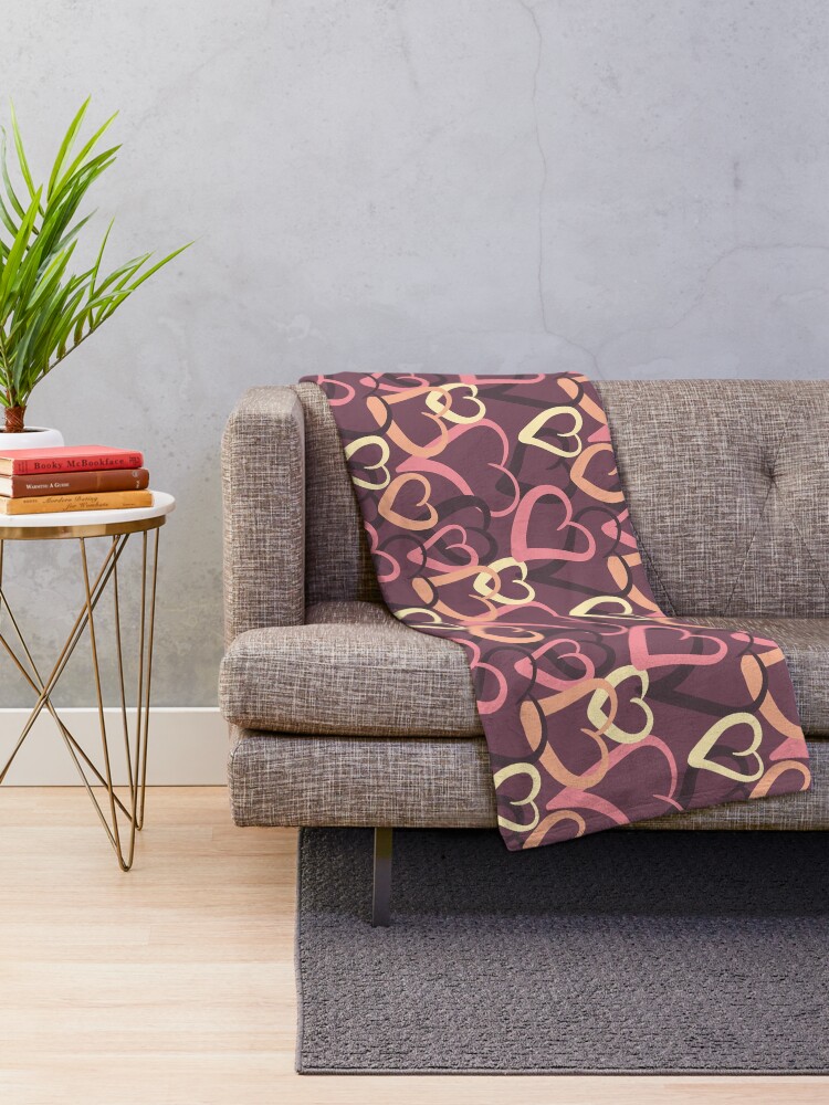 Alternate view of Sugary hearts on plum Throw Blanket