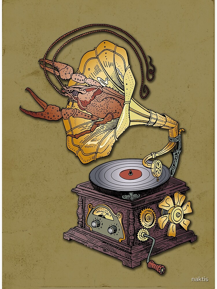 Grotesque vintage steampunk style gramophone with lobster crawling out of it. by naktis