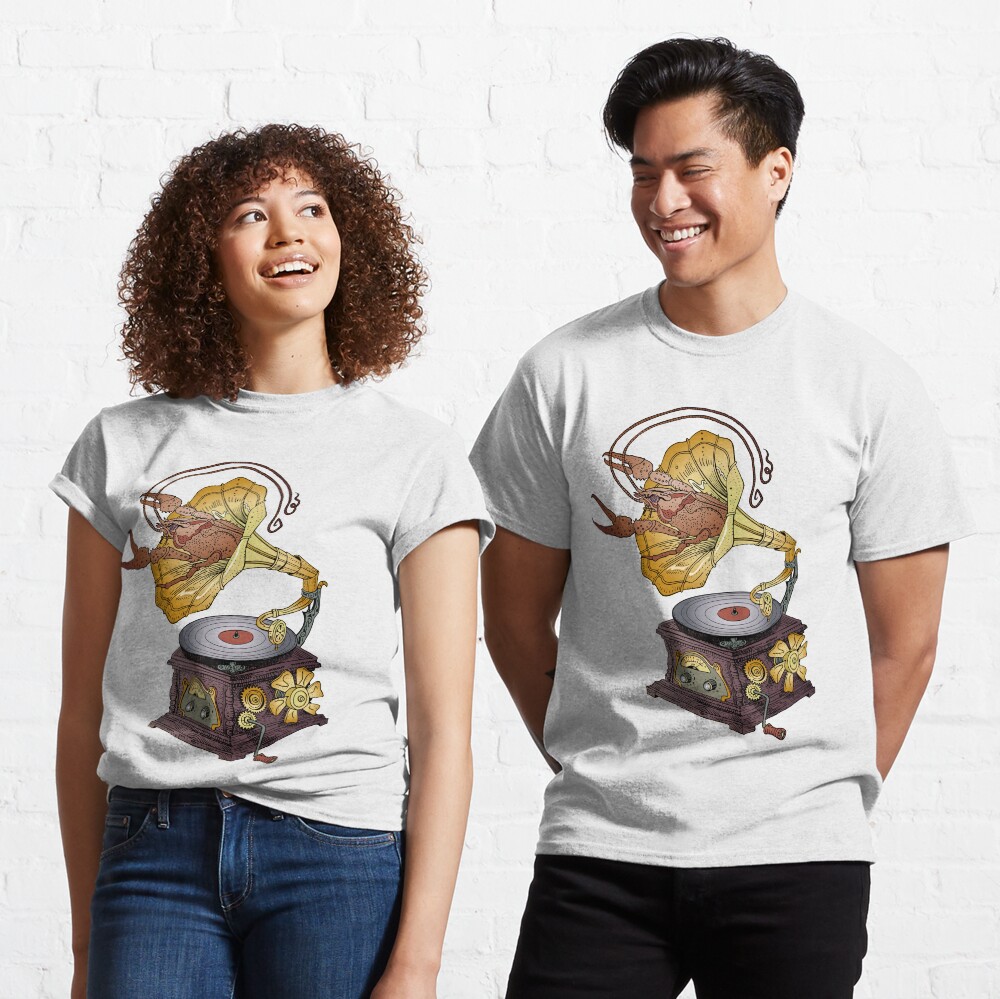 Grotesque vintage steampunk style gramophone with lobster crawling out of it. Classic T-Shirt