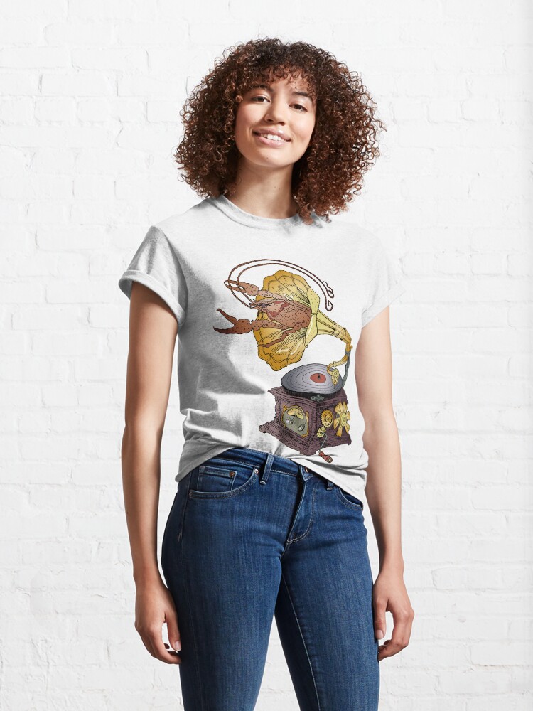 Alternate view of Grotesque vintage steampunk style gramophone with lobster crawling out of it. Classic T-Shirt