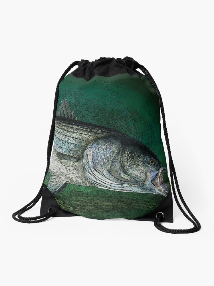 Striped Bass in Blue Green Depths, Ocean Fishing Drawstring Bag for Sale  by fishweardesigns