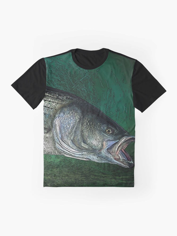 Striped Bass in Blue Green Depths, Ocean Fishing Graphic T-Shirt
