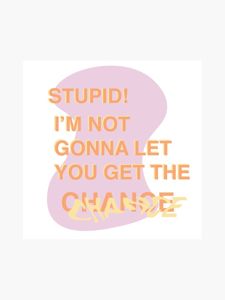 Stupid I'm Not Gonna Let You Get The Chance "Stupid! I'm not gonna let you get the chance." Sticker for Sale by