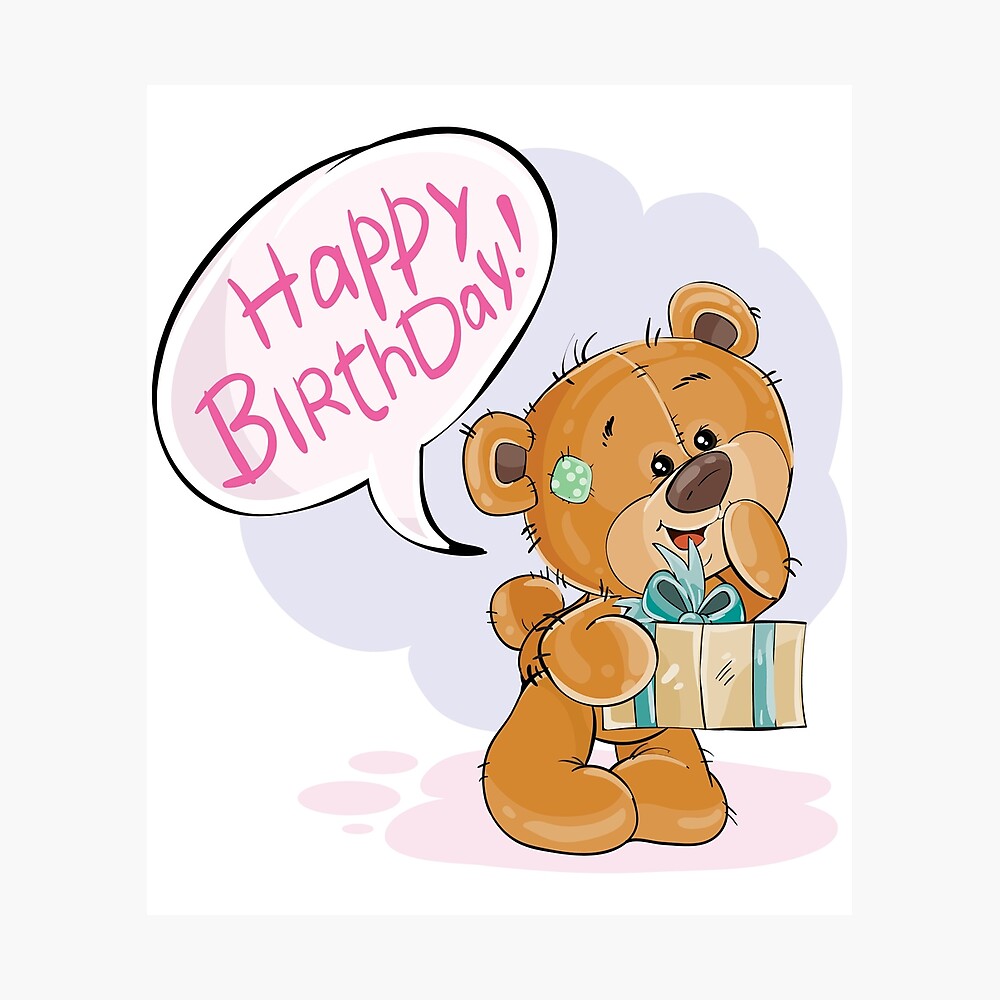 HAPPY BIRTHDAY CUTE TEDDY BEAR WITH A PRESENT, GIFT IDEA
