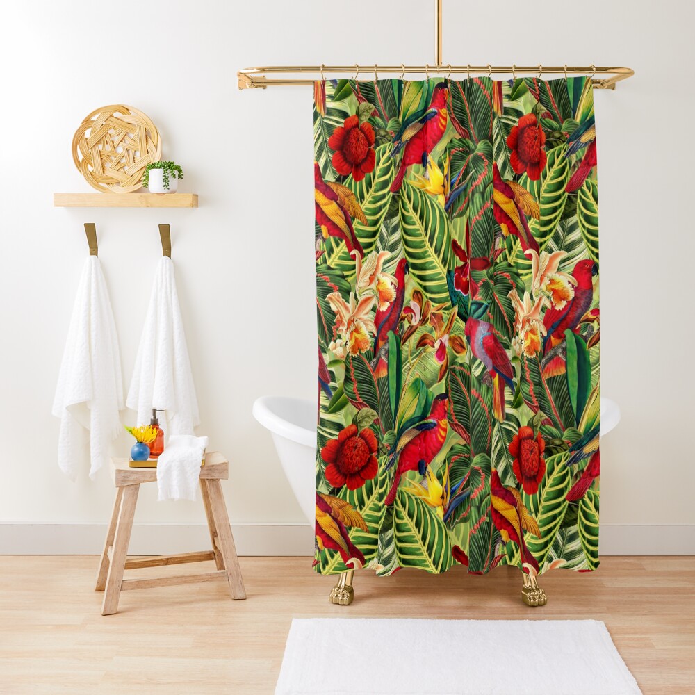 "Vintage Tropical Bird Jungle Garden" Shower Curtain for Sale by UtArt
