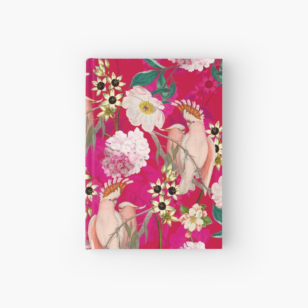 Vintage Tropical Bird Jungle Garden Pink Hardcover Journal