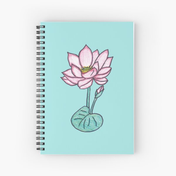 Beautiful Hand Drawn Lotus Flower on Lily Spiral Notebook