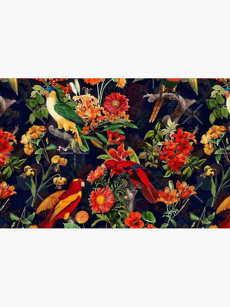 Vintage Tropical Bird Night Jungle Garden dark blue by UtArt