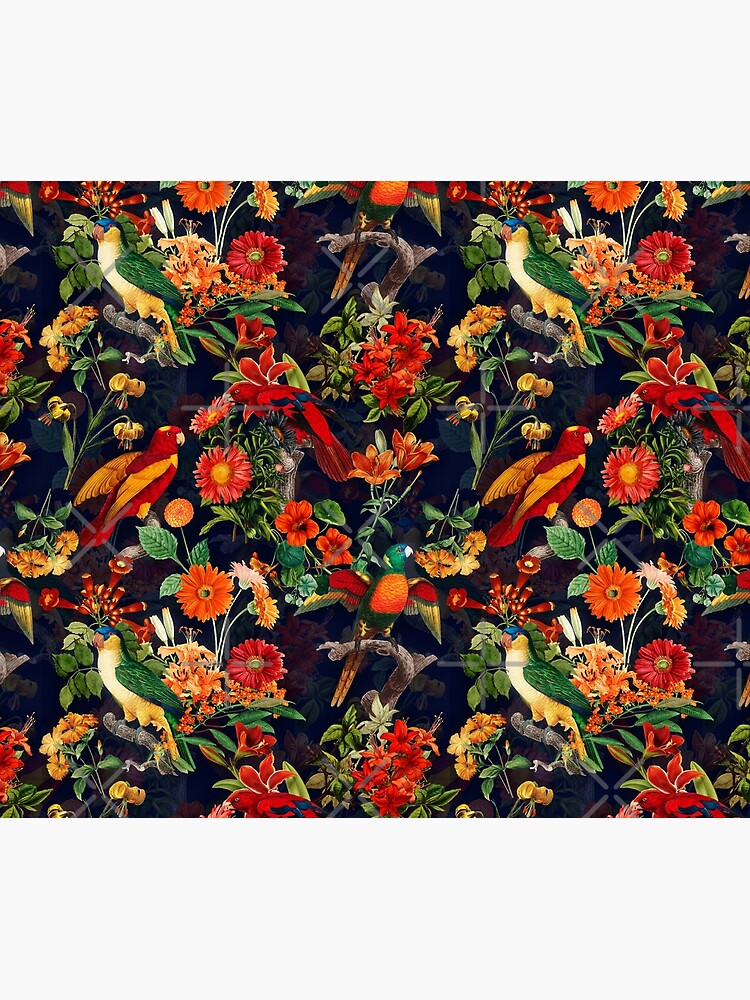 Vintage Tropical Bird Night Jungle Garden dark blue by UtArt