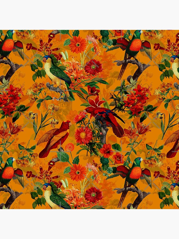 Vintage Tropical Bird Jungle Garden orange by UtArt