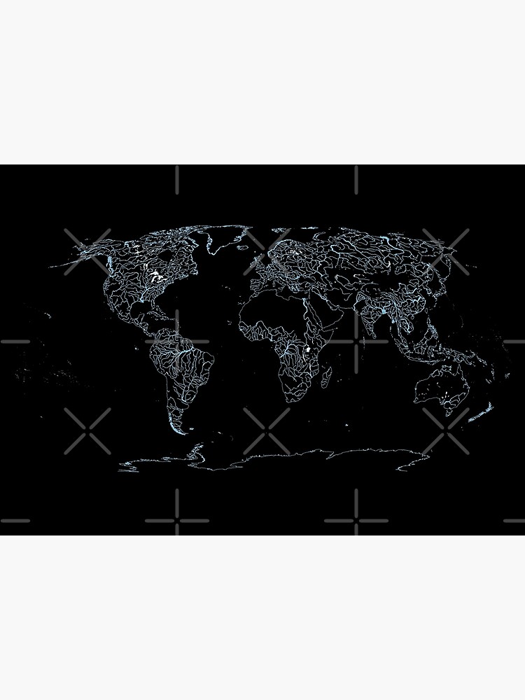 World Map of Large Rivers, Lakes and Coast Lines - Dark Background by ramiro