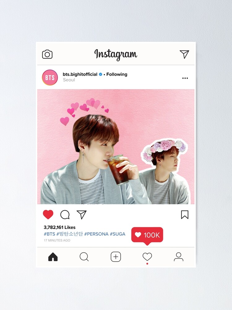 Bts Suga Instagram Edit Poster By Cutelittlepeach Redbubble