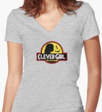 Mother of dragons - clever girl yellow with grey and white background Women's Fitted V-Neck T-Shirt