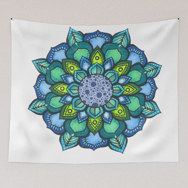 Item preview, blue and green mandala designed and sold by Foenix-Mandalas.