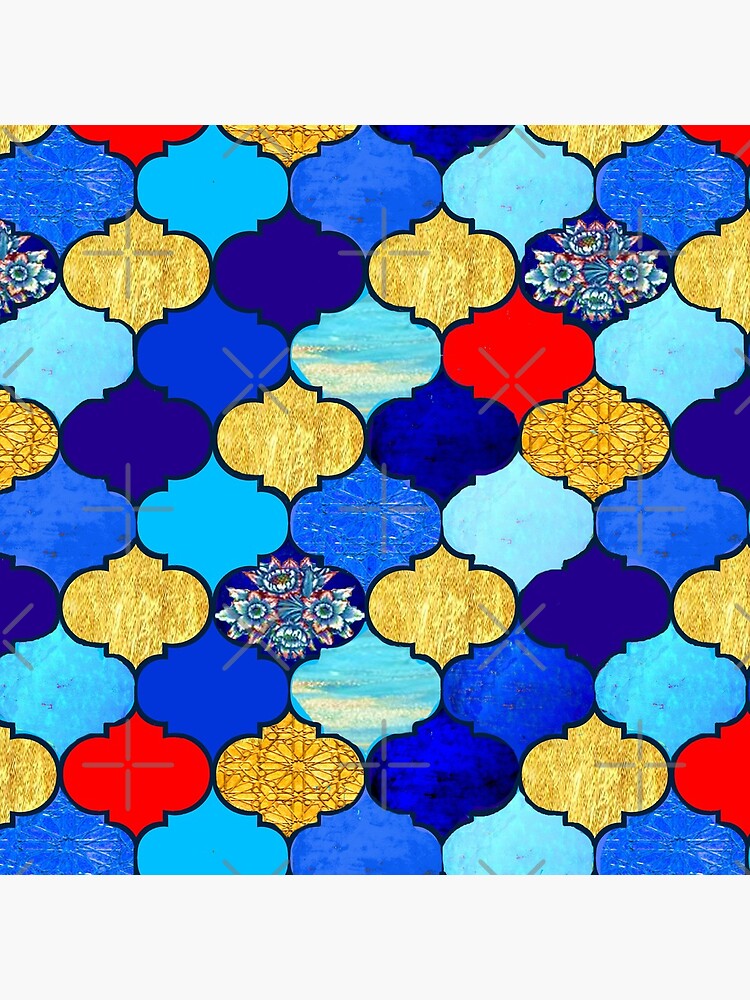  moroccan tiles , red, aqua, blue and gold moroccan tiled design by Magenta Rose Designs by MagentaRose