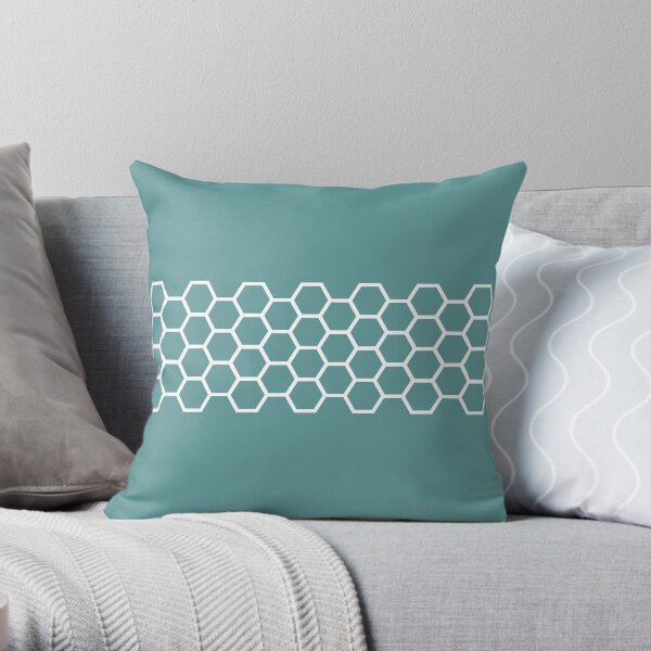 Honeycomb Stripe in White on Teal Blue-Green. Minimalist. Modern. Geometric. Clean. Throw Pillow