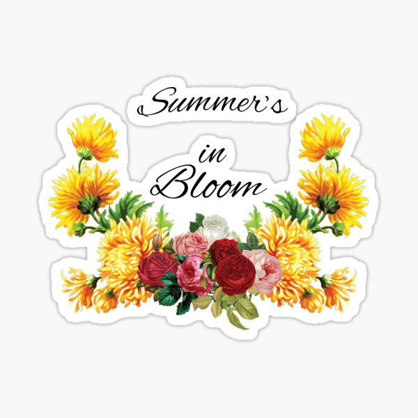 Summer's in Bloom Red and Pink Roses with Yellow Flowers Sticker