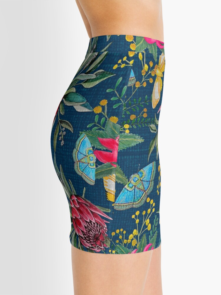 Thumbnail 2 of 4, Mini Skirt, Australian flowers and butterfly moths painted in watercolor designed and sold by MagentaRose.