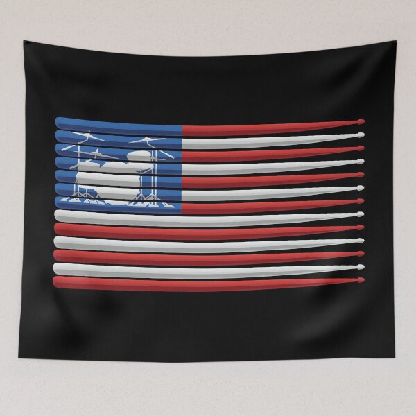 Item preview, American Drummer Flag with Drum Kit and Drum Sticks designed and sold by hobrath.