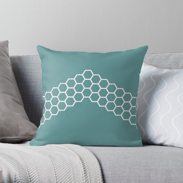 Honeycomb Arrow in White on Teal Blue-Green. Minimalist. Modern. Geometric. Clean. Throw Pillow