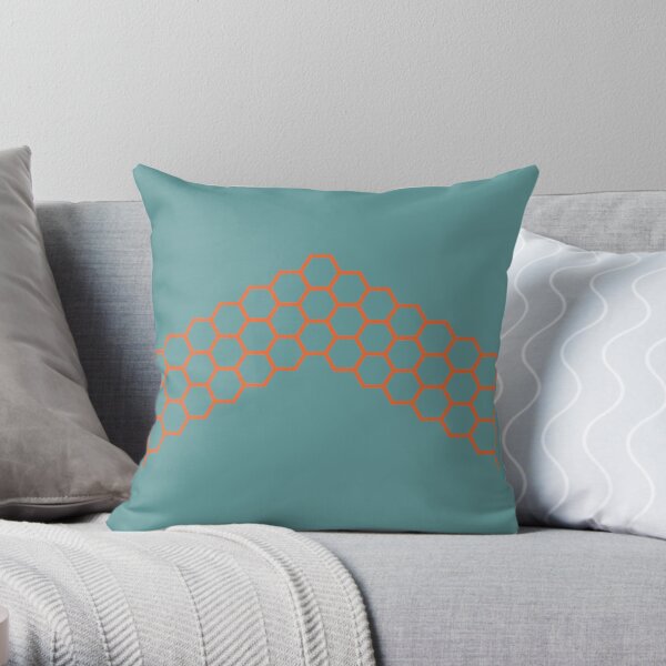 Honeycomb Arrow in Dark Orange on Teal Blue-Green. Minimalist. Modern. Geometric. Clean. Throw Pillow