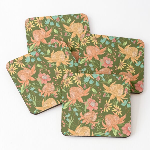 Item preview, Australian Florals on Green designed and sold by latheandquill.