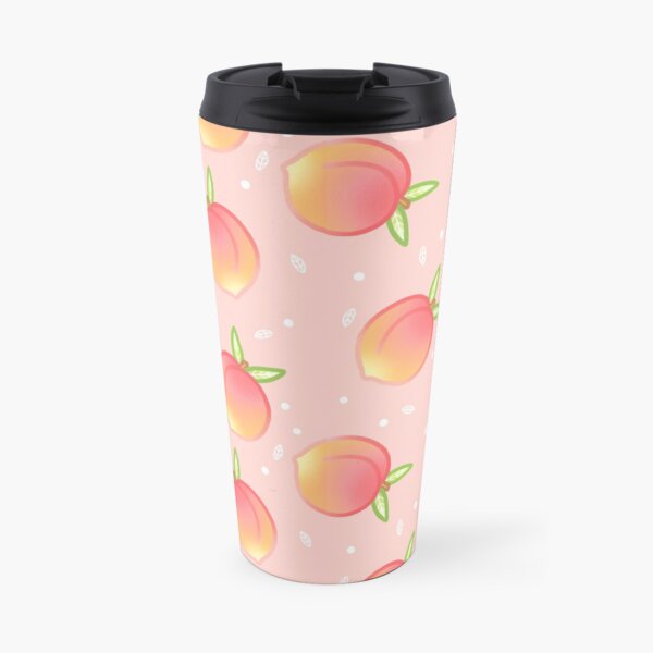 Summer White Peach Pattern Print Travel Coffee Mug