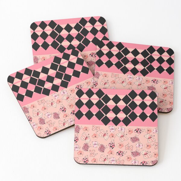 Item preview, Pink and Black Harlequin Striped Butterflies and Flowers-Multiple Pattern Design  designed and sold by ozcushionstoo.
