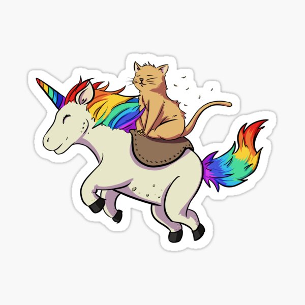 Meditating and happy cat on a unicorn riding rainbow pony unicorn Sticker