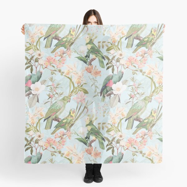 Vintage Turquoise Tropical Bird Jungle Garden Scarf