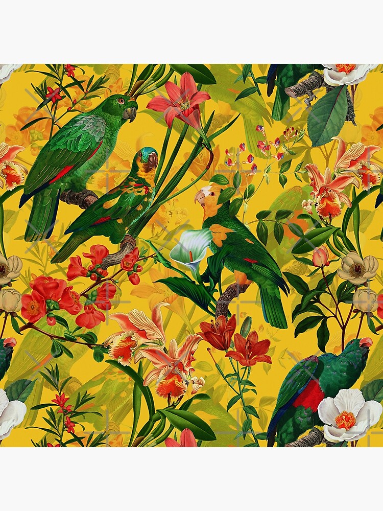 Vintage Yellow Tropical Bird Jungle Garden by UtArt