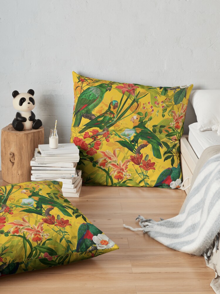 Alternate view of Vintage Yellow Tropical Bird Jungle Garden Floor Pillow