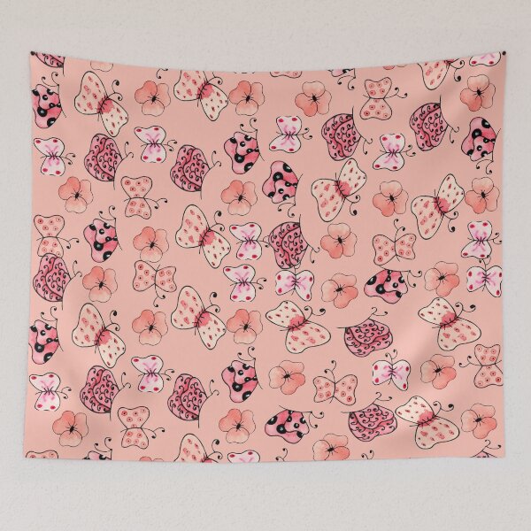 Item preview, f  Pink and Light Pink  Butterflies and Flowers-Kawaii Pattern Design  designed and sold by ozcushionstoo.