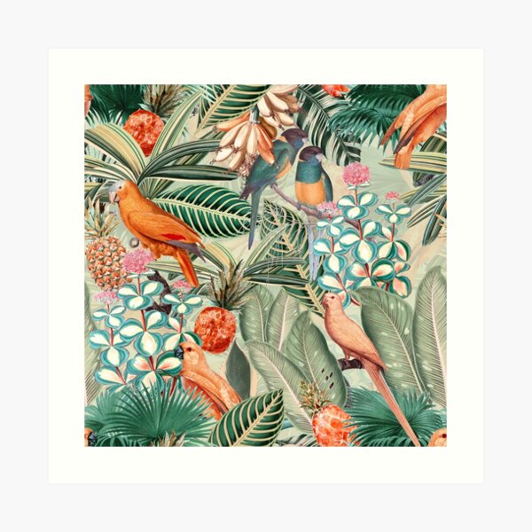 Vintage Orange Tropical Bird Jungle Garden Art Print