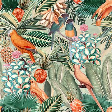Aperçu de l'œuvre Jardin botanique de la jungle d'oiseaux tropicaux orange vintage de UtArt