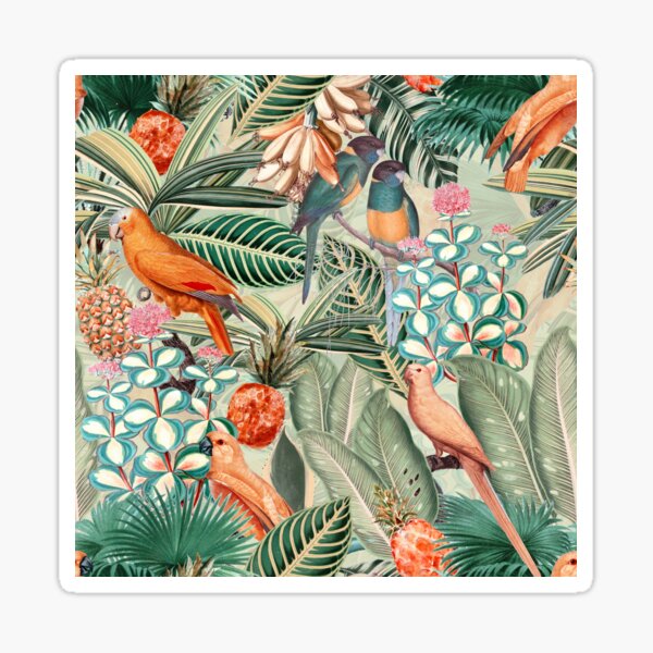 Vintage Orange Tropical Bird Jungle Botanical Garden Sticker