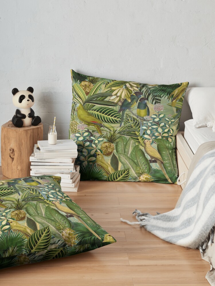 Alternate view of Vintage Green Tropical Bird Jungle Garden Floor Pillow