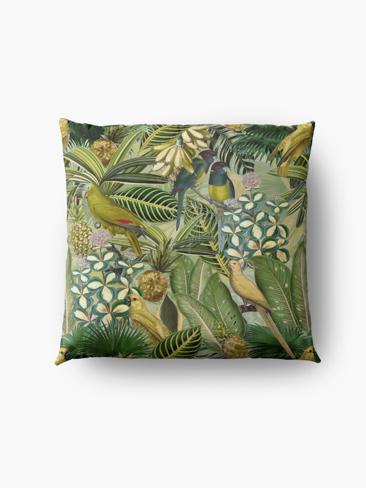 Alternate view of Vintage Green Tropical Bird Jungle Garden Floor Pillow