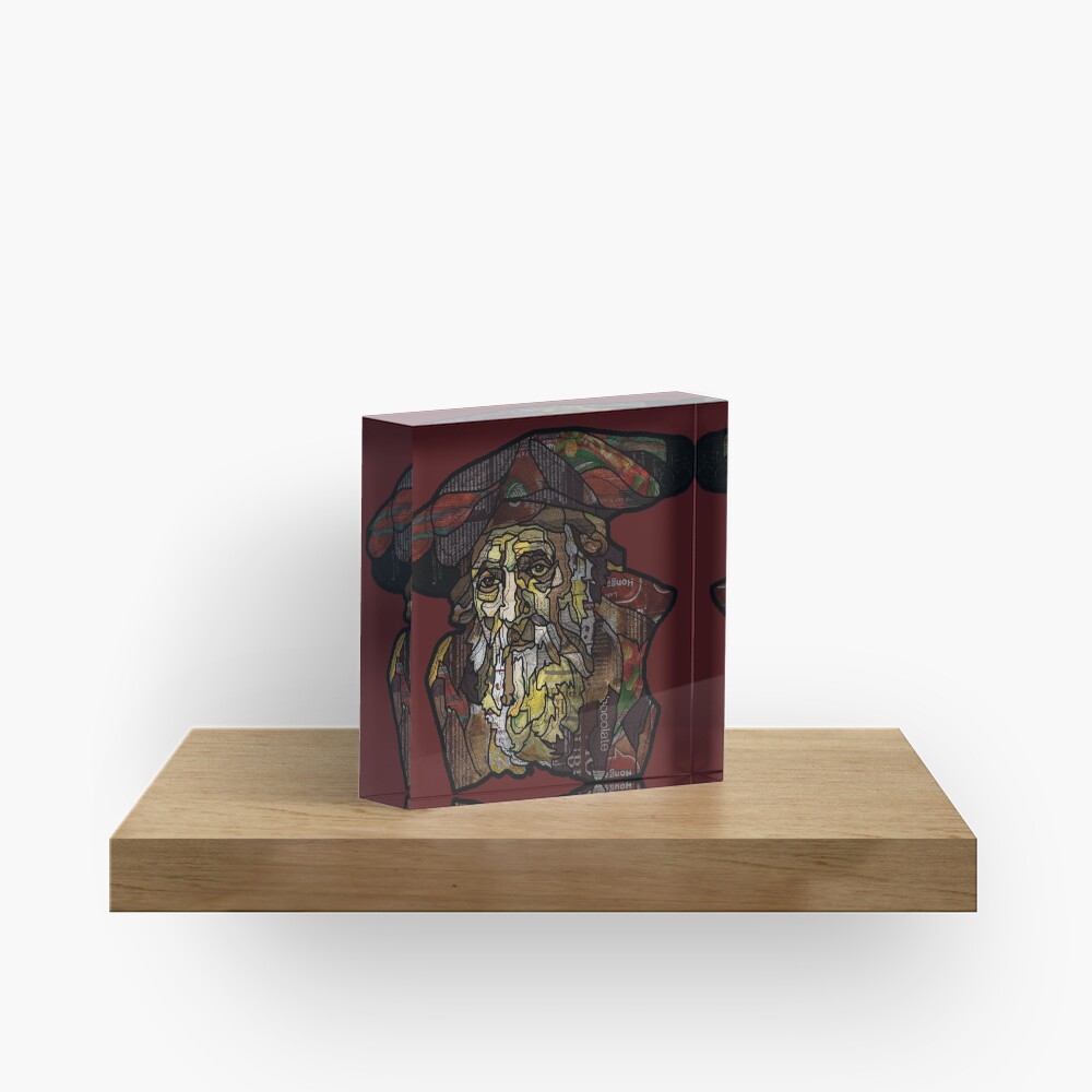 Digital collage after portrait of "an old Jewish man"by Rembrandt van Rijn Acrylic Block