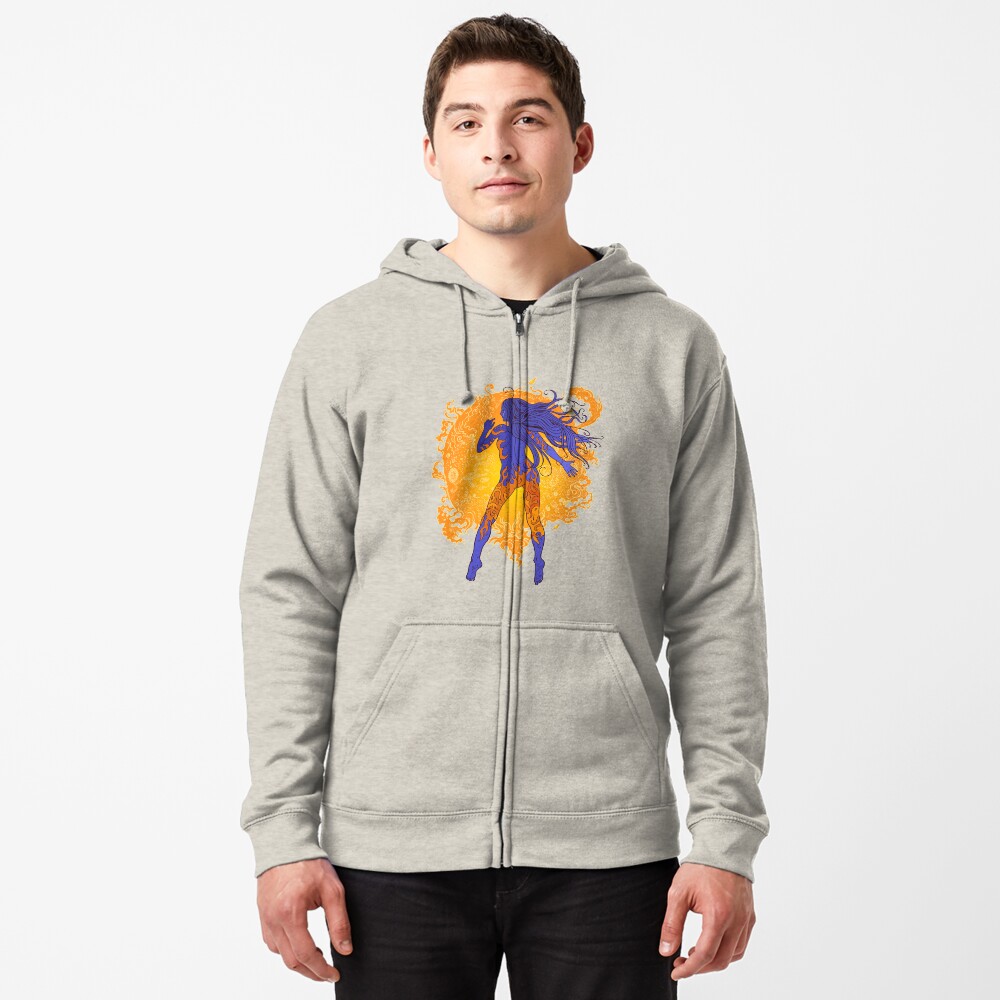 Fiery sun, cosmic girl. Zipped Hoodie