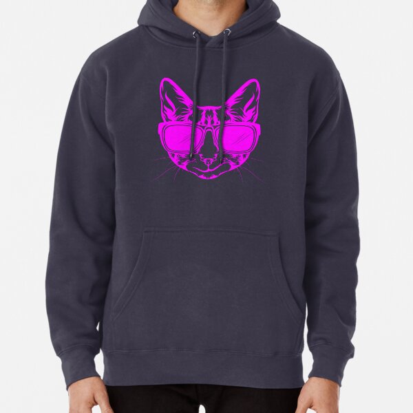 Purrfect pink cat with sunglasses Pullover Hoodie