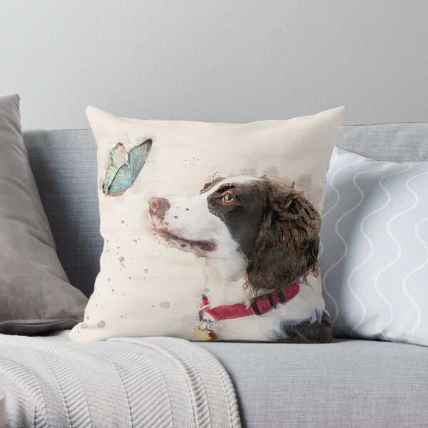 English Springer Spaniel watercolor Throw Pillow