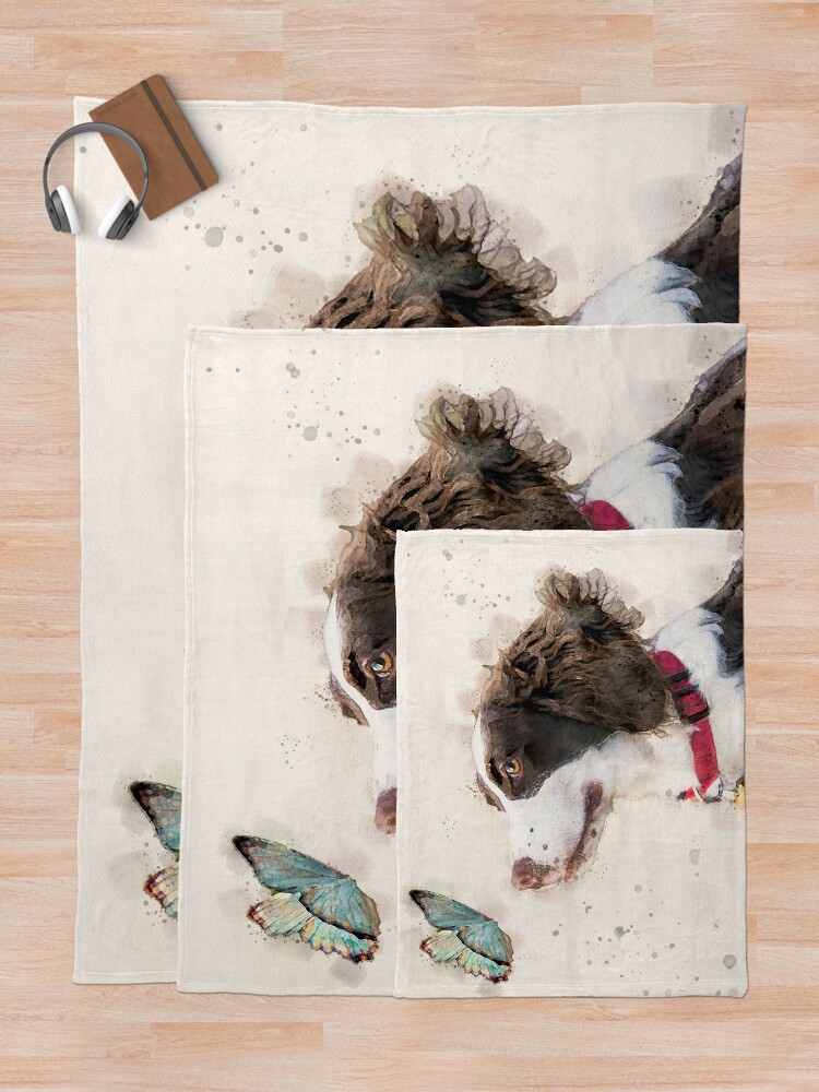Alternate view of English Springer Spaniel watercolor Throw Blanket