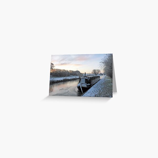 Narrowboat Frozen In On Canal During Winter Greeting Card