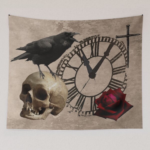 Item preview, Gothic Black Crow Old Skull Red Rose Time Cross Art A553 designed and sold by byNicol.