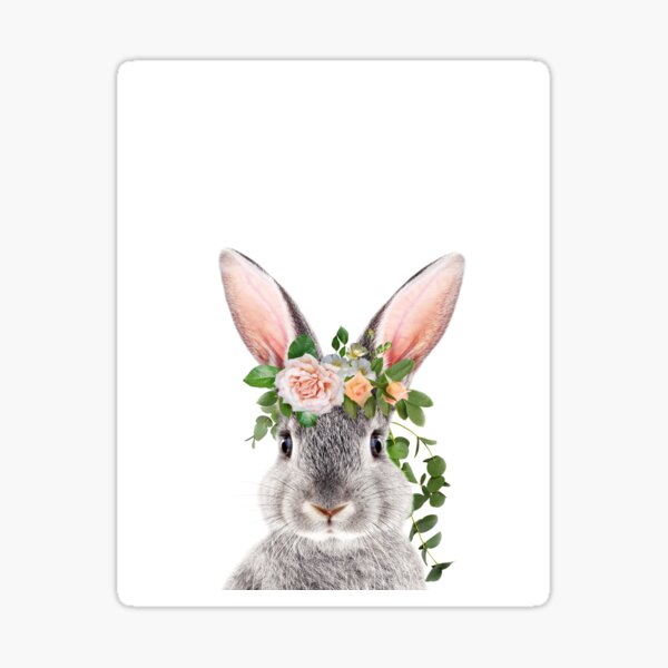 Bunny With Flower Crown, Baby Animals Art Print by Synplus Sticker